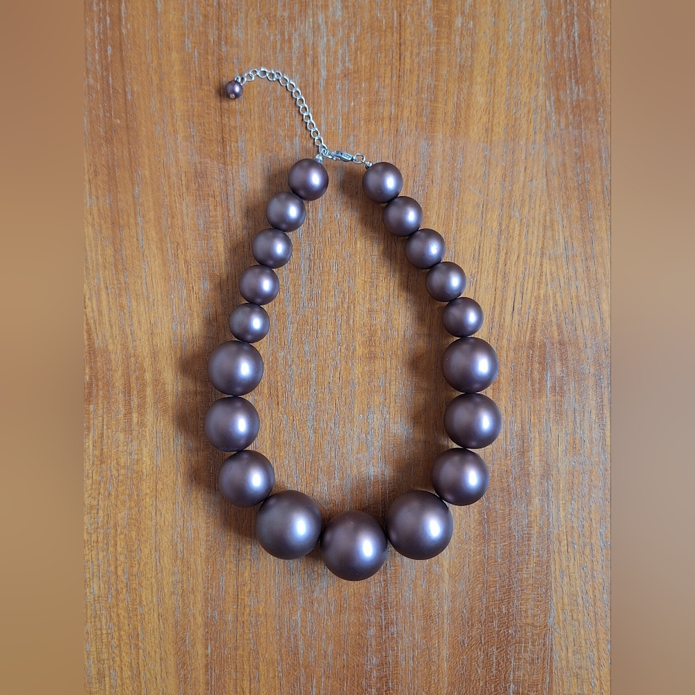 90s Chunky Beaded Choker Necklace Pearl Statement Costume Metallic Brown Retro